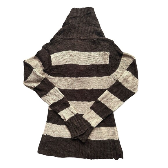 Wet Seal Striped Sweater Women’s Size Medium Brown Cream Shawl Collar Knit - Picture 2 of 4
